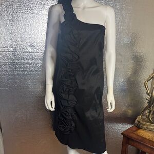 Snap Black One-Shoulder Ruffle Cocktail Dress